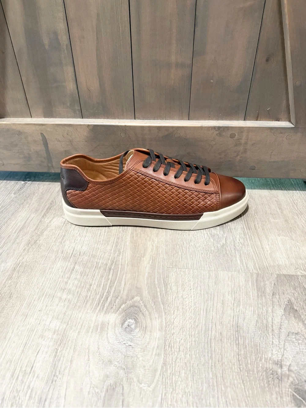 Vince Camuto Men's Brown Minimalist Woven Leather Sneakers Size 12 Casual Shoes